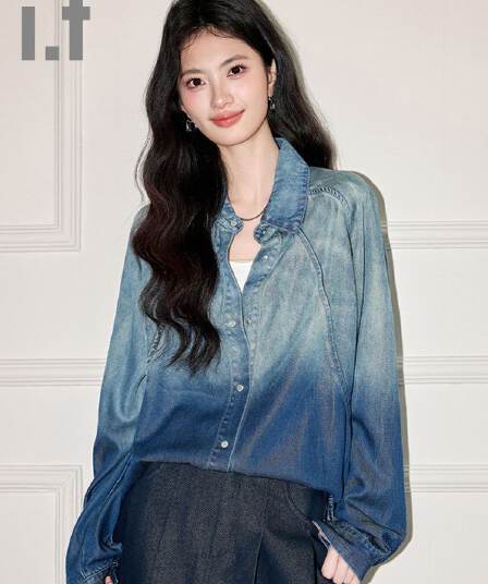 보온 레트로 그라데이션 데님 여성 셔츠 봄 가을 루즈핏 슬림해 보이는 디자인 센스 작은 대중 맨위 서비스 외출용 스택 착용 여성