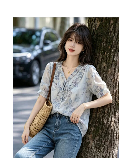 우아함 품격 얇은 스타일 맨위 26 여름 패션 캐주얼 연령 감소 레이스 반팔 셔츠