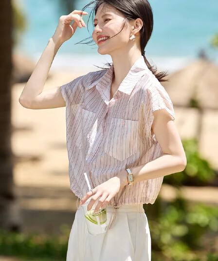 디자인 센스 스트라이프 폴로 칼라 셔츠 26 년 아모이 루즈핏 다용도 편안함 연령 감소 출퇴근 맨위