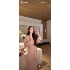 批发暮岛初逢慵懒日常U领披肩莱赛尔亚麻懒人针织裙