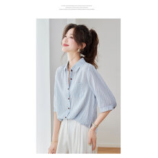 批发设计感纯棉衬衫女短<b class='q'>袖</b>2026夏季爆款宽松休闲气质超火五分<b class='q'>袖</b><b class='q'>上衣</b>薄