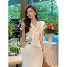 批发蝴蝶结绑带小飞袖衬衫女夏款2026新款爆款气质<b class='q'>通勤</b>职业雪纺衫上衣