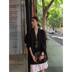 批发Gakee official黑色极简长袖衬衫女秋季新款宽松气质时尚亚麻衬衣