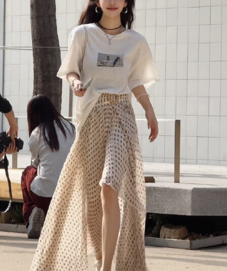 한 부서 부드러운 바람이 아닙니다. 규칙 프릴 꽃무늬 반신 스커트 여성 여름 품격 하이웨이스트 슬림해 보이는 큰 진자 롱 스커트 여성