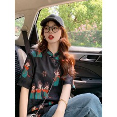 批发新中式国风黑色小唐人短袖<b class='q'>t</b><b class='q'>恤</b>女夏季斜襟盘扣改良唐装年轻版上衣