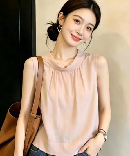 스탠드 칼라 민소매 여성 셔츠 2026 새로운 여름 얇은 스타일 맨위
