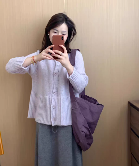 사탕 색상 연령 감소 품격 스웨터 여성 코트 봄과 가을 니트 오픈 가디건 한국 스타일 부드러운 얇은 코트