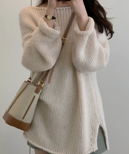 이른 가을 chic 느긋한 바람 니트 스웨터 스웨터 여자 가을 새로운 한 부서 고급 센스 루즈핏 긴팔 맨위