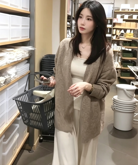 한 부서 느긋한 분위기 센스 맨위 이른 가을 새로운 루즈핏 아름다운 니트 스웨터 오픈 가디건 여성 코트
