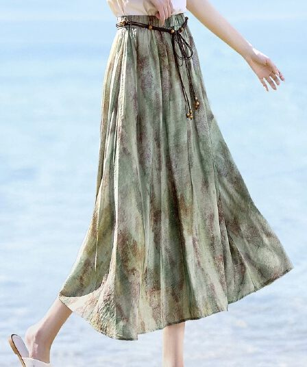 수묵화 바람 헤일로 염색 프린트 반신 스커트 여성 여름 휴가 바람 디자인 센스 표지 넓적 다리 슬림해 보이는 스트레이트 치마
