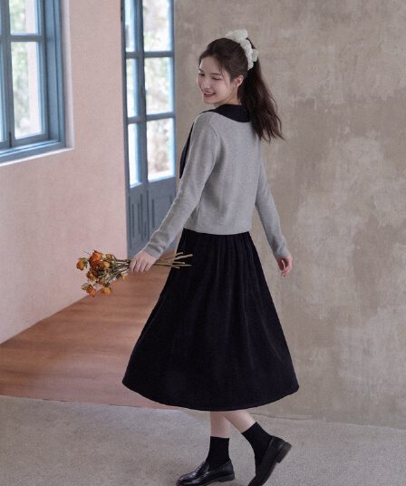 실사 재고 있음 이른 가을 프랑스식 chic 폴로 칼라 레이스업 배색 싱글 줄 버튼 자이언트 잘 생긴 니트 스웨터 스웨터 코트