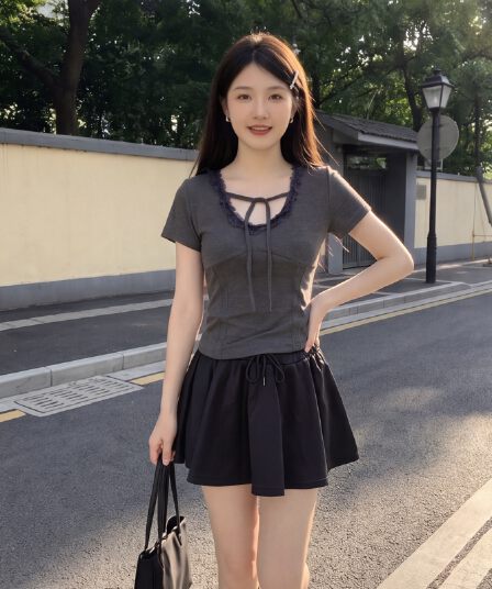 레이스 V넥 몸매 가꾸기 반팔 긍정적 인 어깨 한 부서 티셔츠 반신 치마바지 투피스 슈트