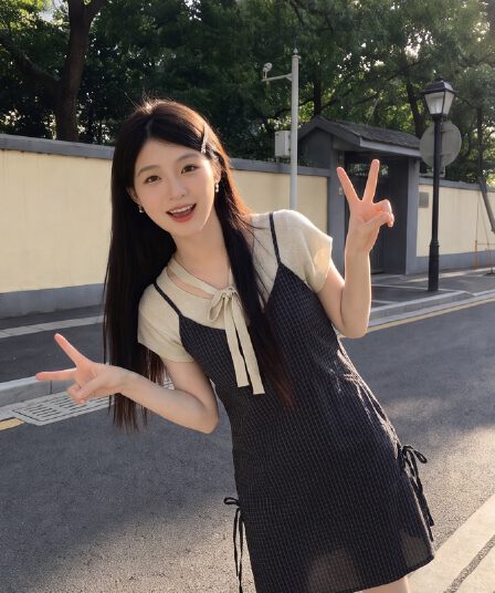 한 부서 느긋한 바람 니트 스택 가져 가라. 체크무늬 캐미솔 드레스 여름 새로운 작은 키