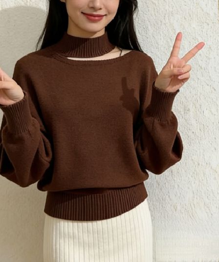 프랑스식 부드러운 바람 행침 목 오프숄더 긴팔 니트 스웨터 여성 봄 가을 슈퍼 잘 생긴 고급 센스 풀오버 새로운