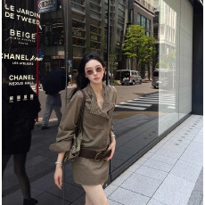 批发斜向分割VTG水洗立领<b class='q'>连衣裙</b>送腰带