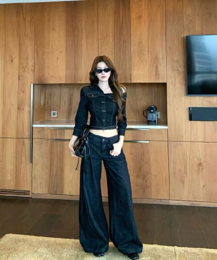 liixu 여름 오래된 돈 바람 캐주얼 품격 세트 캐주얼 셔츠 도루 센스 와이드 레그 팬츠 슬림해 보이는 출퇴근 전체 집합
