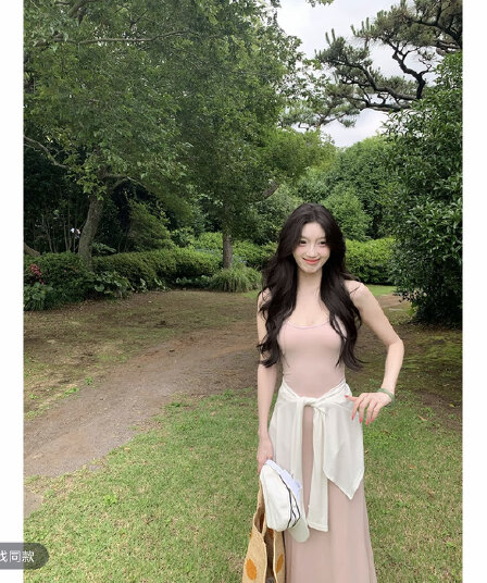 와라. 금융 작은 말 느슨함 주간 접시 치마 행침 목 여성 드레스 슬립 롱 스커트 몸매 가꾸기 품격 휴가 치마