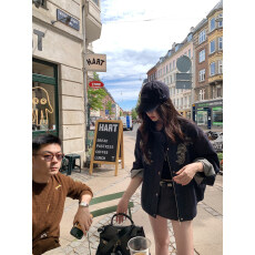 批发<b class='q'>夏</b>诗文 棉斜纹重工花卉刺绣原色牛仔外套女早秋立领落肩上衣