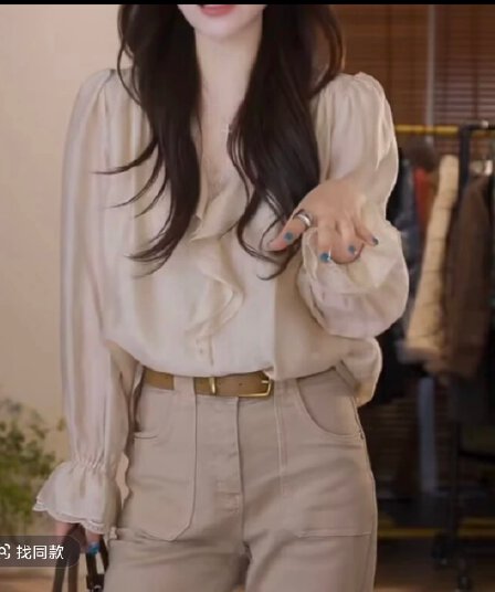 boxue 구름 이순신 조기 가을철 실크 고급 센스 통기성 프릴 빛 럭셔리 티셔츠