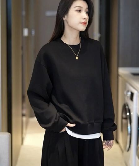 한국 스타일 루즈핏 후드 짧은 외투 캐주얼 후드티 플러스 캐주얼 에디션 9부 바지 다용도 세트