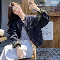 批发新款超好看时尚印花拼色牛仔外套女装2026春洋气百搭夹克上