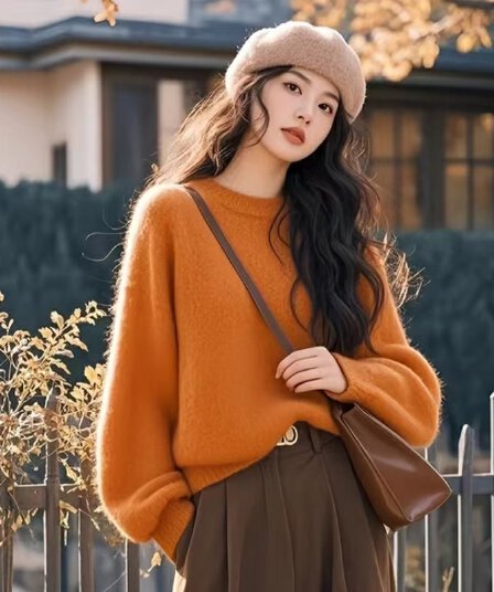 아름다운 부드러운 찹쌀 니트 스웨터 여자 2026 새로운 늦가을 초 겨울 도파민 착용 가져 가라. 두꺼운 니트 스웨터 맨위