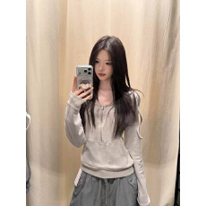批发WM官网新款连帽假两件拉链长袖<b class='q'>T</b><b class='q'>恤</b>女bm灰色<b class='q'>蕾丝</b>拼接纯欲卫衣上衣