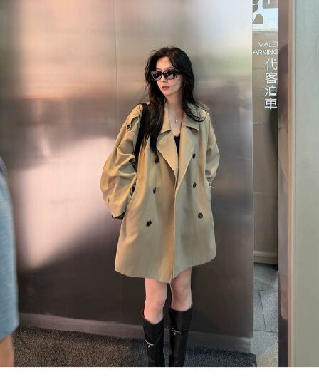 여름 시 라이 경기 서울 대 뒤집다 거절 칼라 이중 버튼 어깨 袢 바람막이 여성 가을 빛 요리 한 우아함 바람 루즈핏 마이크로 a 재킷