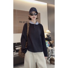 批发早秋简约宽松百搭撞色<b class='q'>娃娃领</b>休闲卫衣