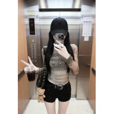 批发美式甜辣妹长袖<b class='q'>t</b><b class='q'>恤</b>女设计感欧货修身显瘦内搭打底衫网纱套<b class='q'>装</b>