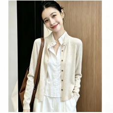 批发法式老钱风半高领<b class='q'>棉麻</b>衬衫拼接针织开衫女春秋假两件外搭气质<b class='q'>上衣</b>