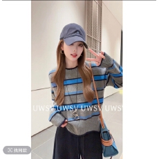 批发安南UWSVD09291新款慵懒感宽松下摆<b class='q'>不规则</b>撞色条纹毛衣