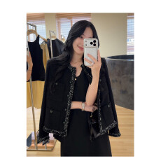 批发<b class='q'>夏</b>诗文 肌理感粗花呢撞色编织织带短外套女秋季微宽松小圆领上衣
