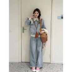 批发加绒加厚<b class='q'>牛仔</b><b class='q'>套装</b>女26冬季外套阔腿裤两件套松弛感气质穿搭一整套