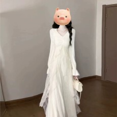 批发法式温柔风蕾丝拼接v领针织长袖连衣裙独特漂亮收腰气质长裙26秋
