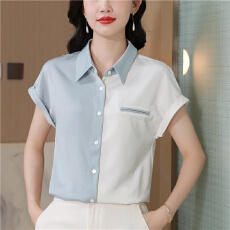 批发重磅真丝轻奢高级感气质小衫女2025<b class='q'>夏季</b>新款衬衫修身短袖棉T恤