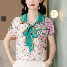 批发真丝<b class='q'>衬衫</b>女夏2025新款设计感大簰欧货气质上衣杭州桑蚕丝<b class='q'>碎花</b><b class='q'>衬衣</b>