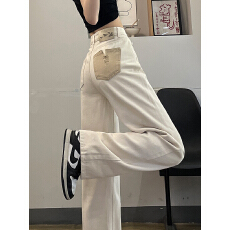 批发实拍米白色阔腿牛仔裤女春秋季2025年新款<b class='q'>高腰</b>显瘦小个子直筒裤