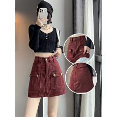 批发实拍安可拉红牛仔半身裙女春夏季2026年新款<b class='q'>高腰</b>显瘦A字包臀<b class='q'>短裙</b>