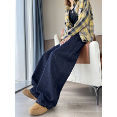 实拍复古阔腿牛仔裤女2026春秋季新款高腰宽松时髦设计感直筒裤子