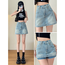 批发实拍高腰<b class='q'>牛仔</b>半身裙女夏季薄款显瘦设计感烫钻a字辣妹包臀短裙子