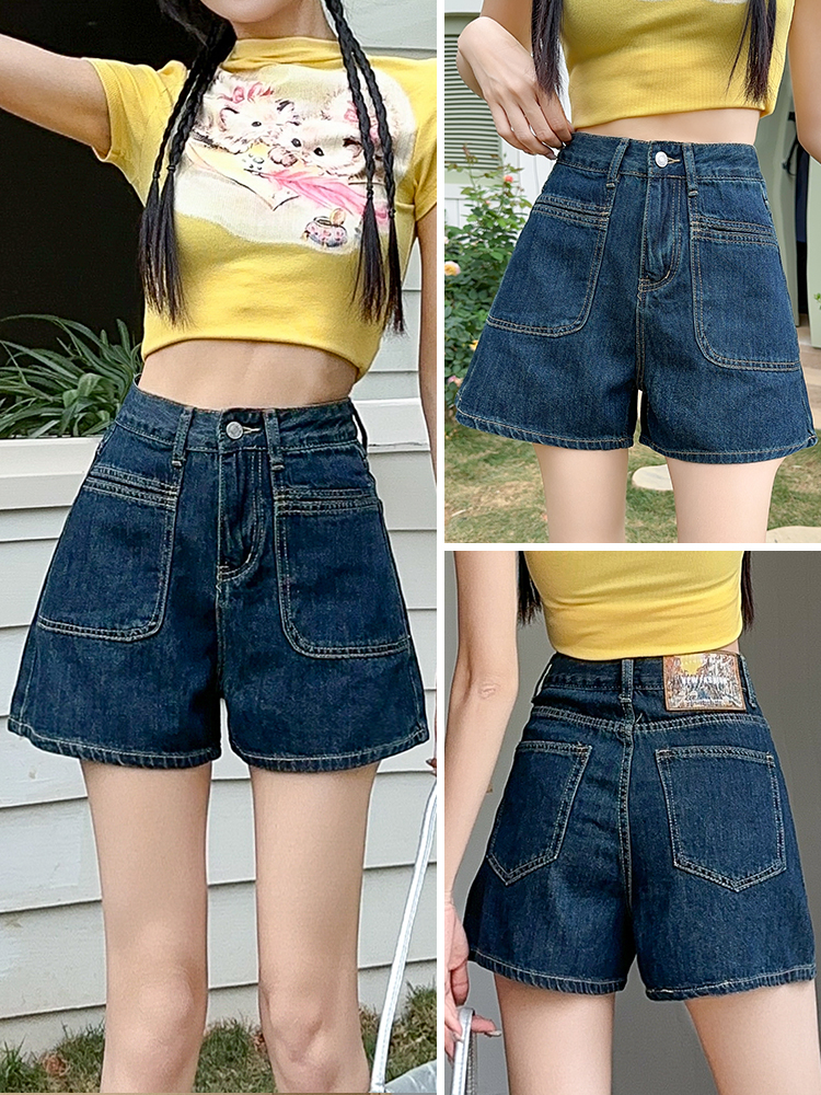 실사 하이웨이스트 넓은 다리 데님 반바지 여성 여름 얇은 스타일 슬림해 보이는 루즈핏 디자인 센스 작은 키 핫걸 핫 바지