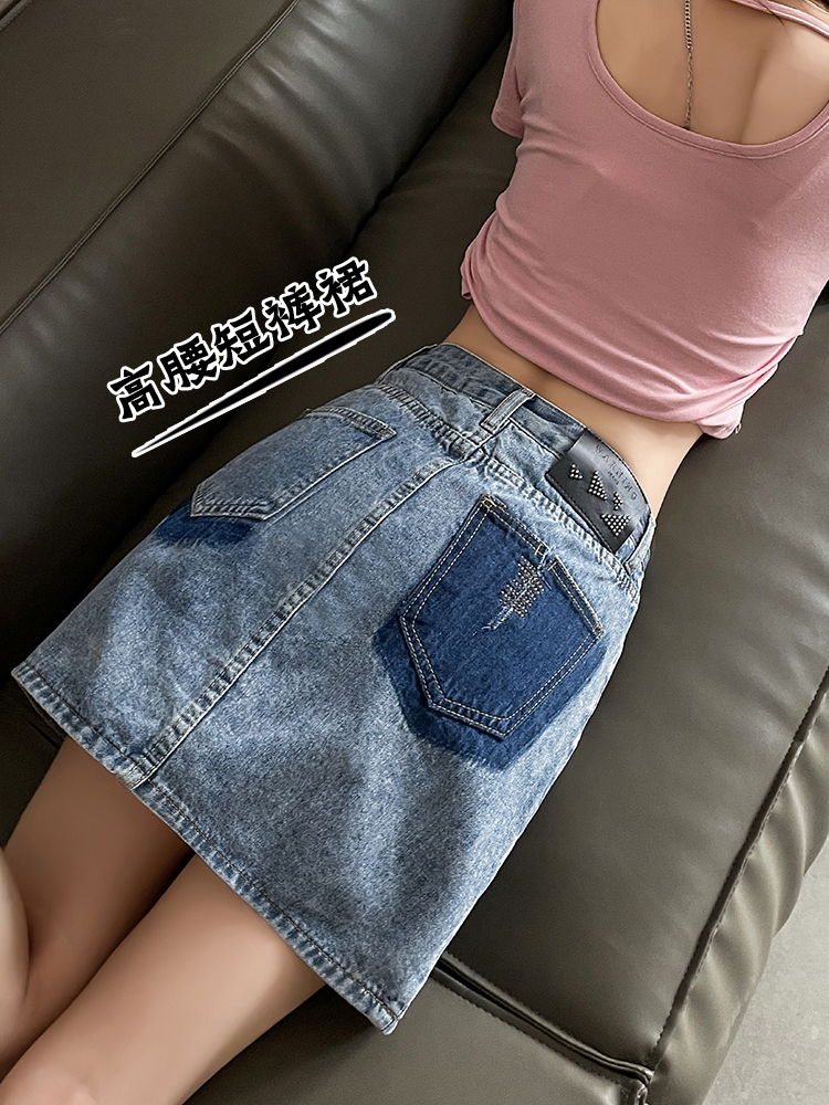 실사 레트로 데님 반신 스커트 여성 여름 얇은 스타일 하이웨이스트 슬림해 보이는 다용도 디자인 센스 작은 키 한 마디 미니 스커트