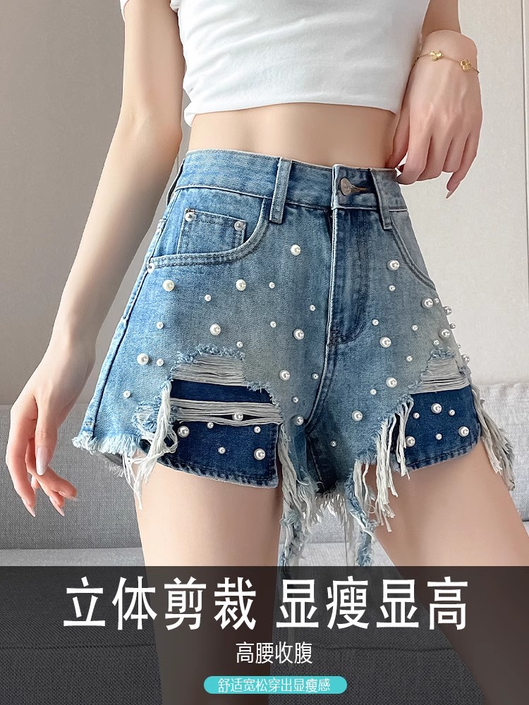 실사 비즈 박기 데님 반바지 여성 여름 얇은 스타일 2026 년 새로운 핫걸 슬림해 보이는 디자인 센스 루즈핏 짧은 바지
