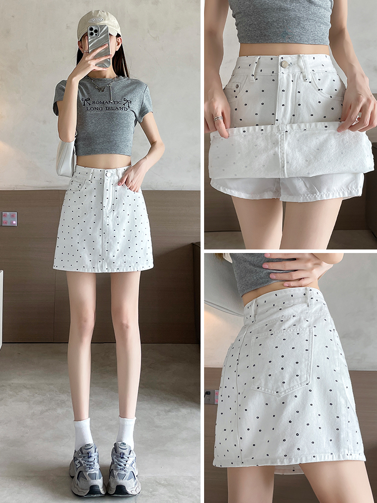 실사 화이트 데님 반신 스커트 여성 여름 얇은 스타일 하이웨이스트 슬림해 보이는 디자인 센스 꽃무늬 한 마디 타이트 스커트 짧은 치마