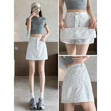 批发实拍白色牛仔半身裙女<b class='q'>夏</b>季薄款高腰显瘦设计感碎花a字包臀短裙子