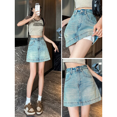 批发实拍辣妹复古牛仔<b class='q'>半身裙</b>女夏季薄款高腰显瘦小个子a<b class='q'>字</b>包臀短<b class='q'>裙</b>
