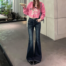 实拍复古美式微喇牛仔裤女2026秋季新款修身辣妹百搭垂感喇叭裤子