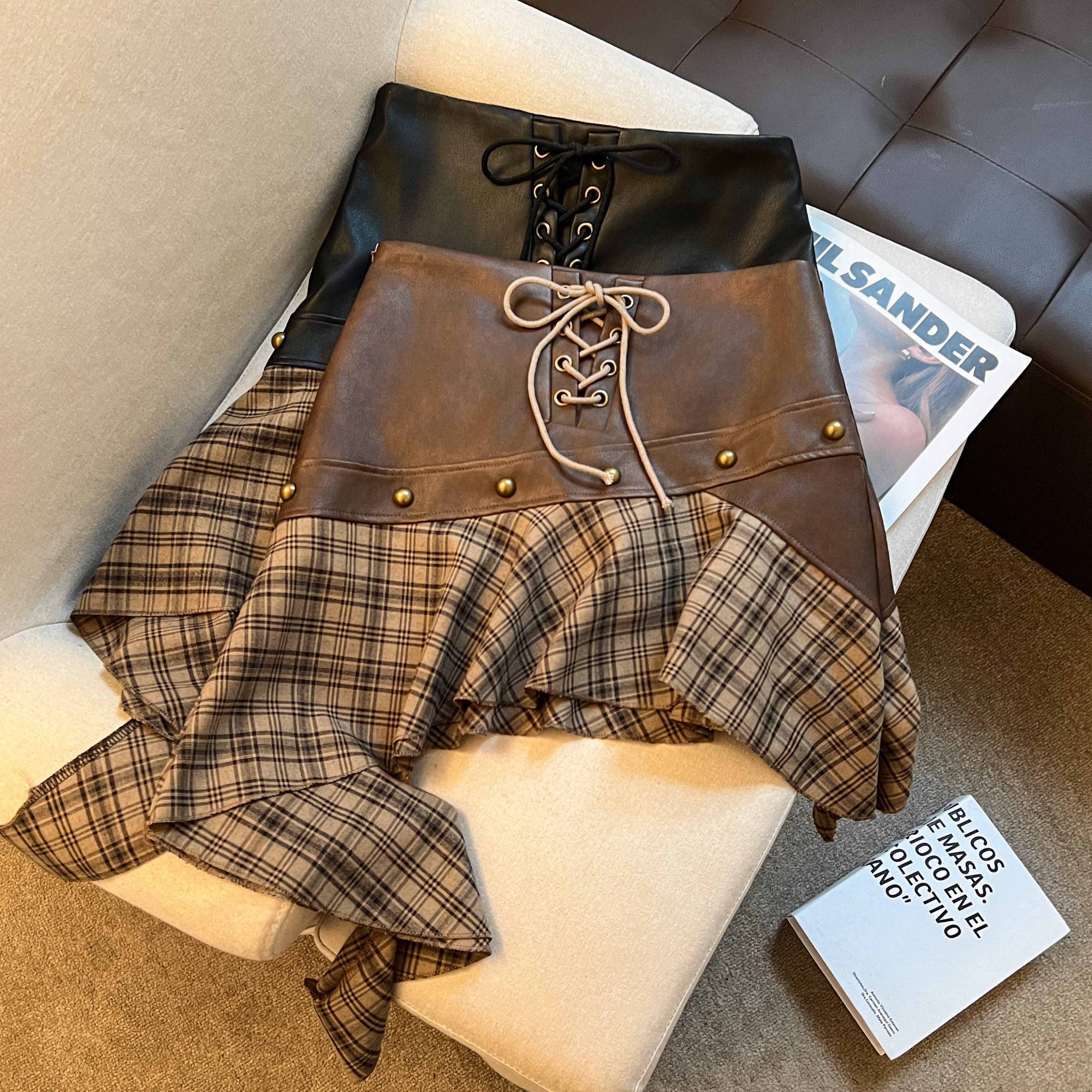 FA36531# 美式辣妹沙丘废土风美拉德穿搭半身裙设计感不规则棕色短裙 服裝批發女裝批發服飾貨源