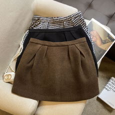 批发实拍 千鸟格<b class='q'>高腰</b>a字花苞<b class='q'>半身裙</b>女2025秋冬梨型身材遮胯外穿短裙子
